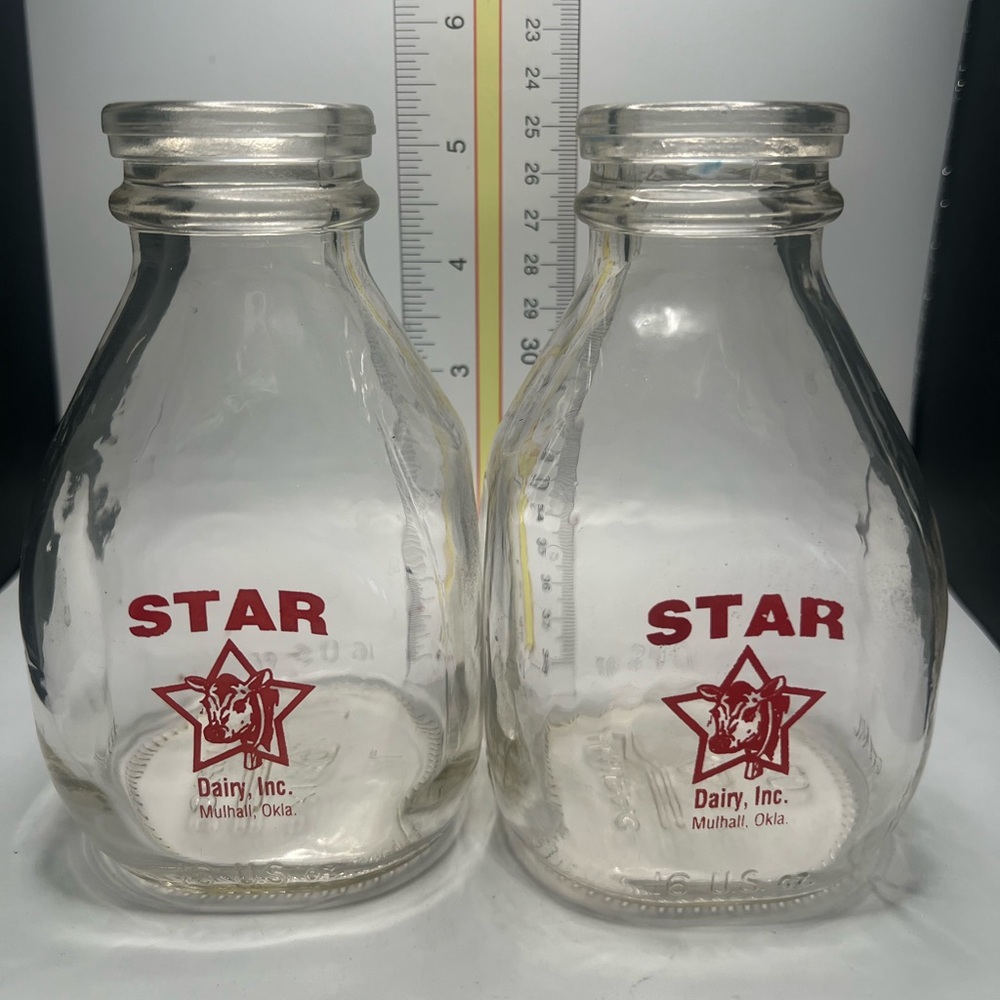 2 vintage Star Dairy Mulhall, Ok glass cream containers